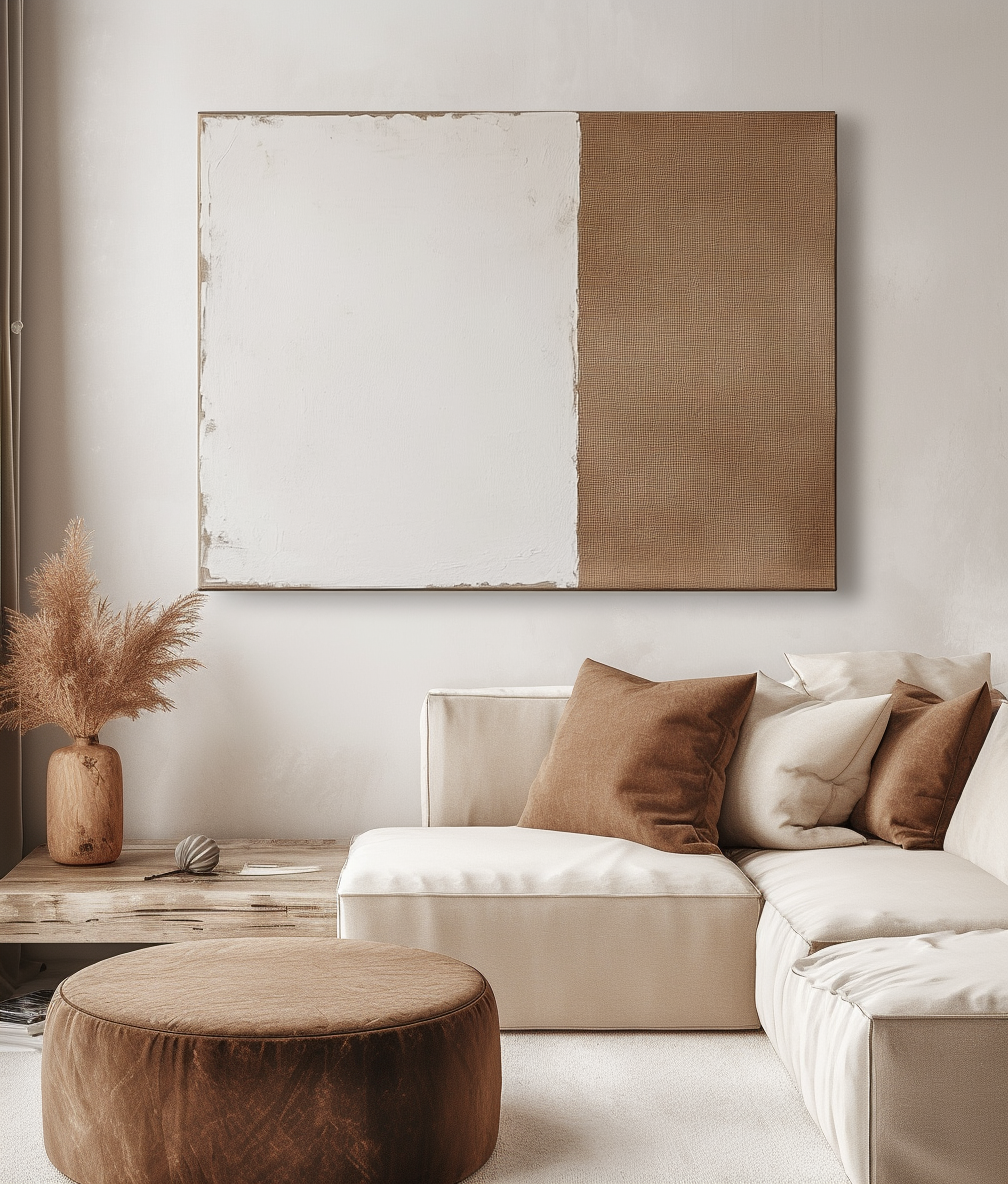 Minimalist textured abstract wall art in neutral tones with white and beige.
