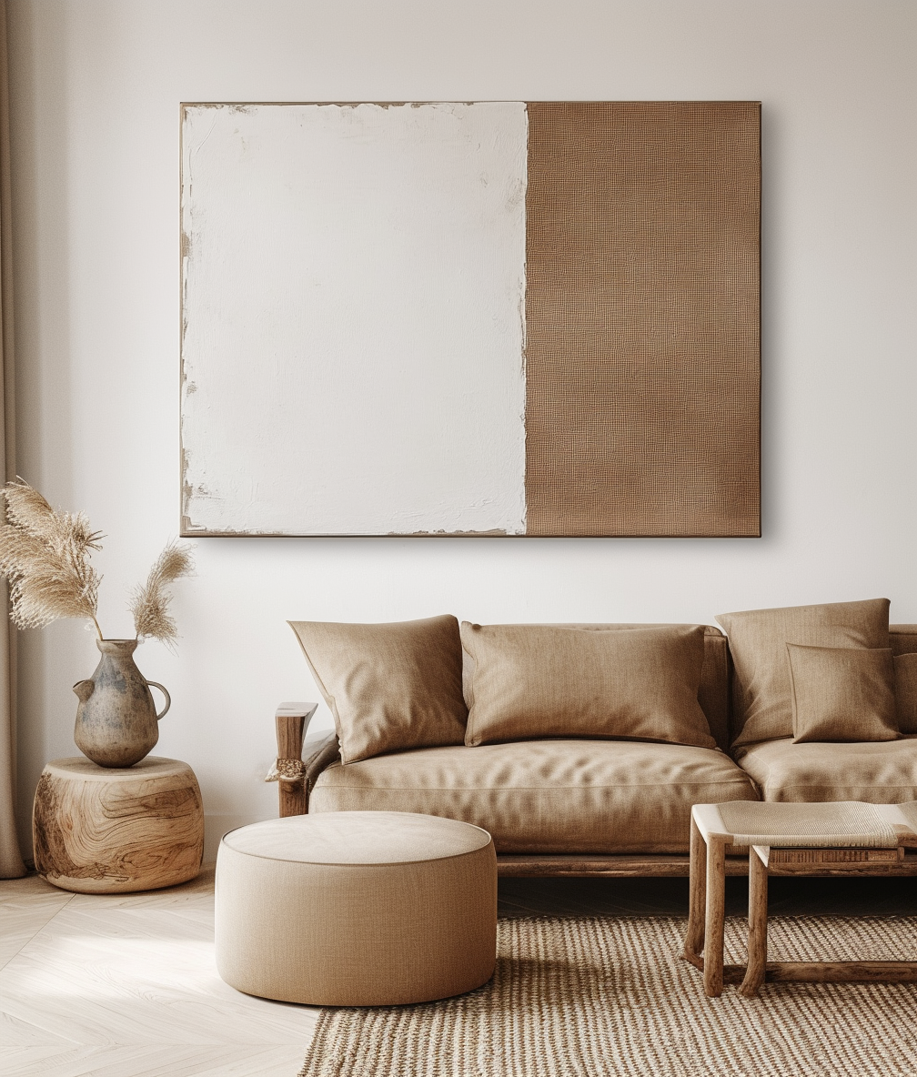 Minimalist textured abstract wall art in neutral tones with white and beige.