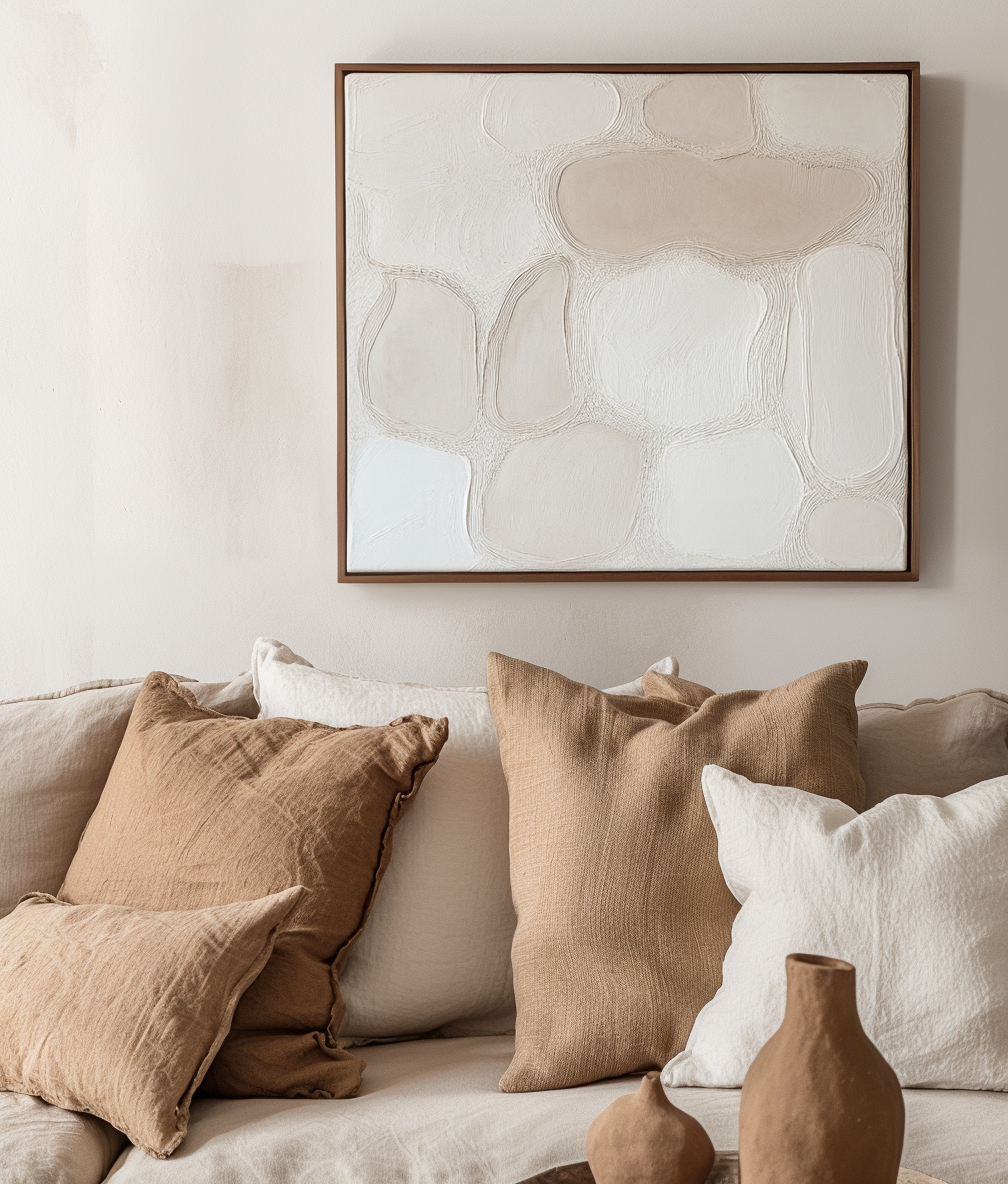 Textured pebbles in neutral tones with abstract stone-like shapes.