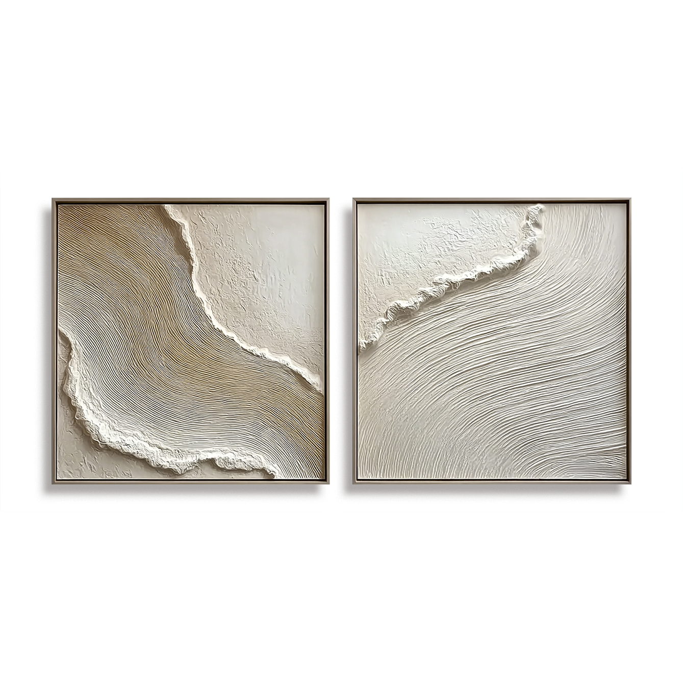 Acousart abstract coastal forest textured canvas wall art diptych in neutral beige tones