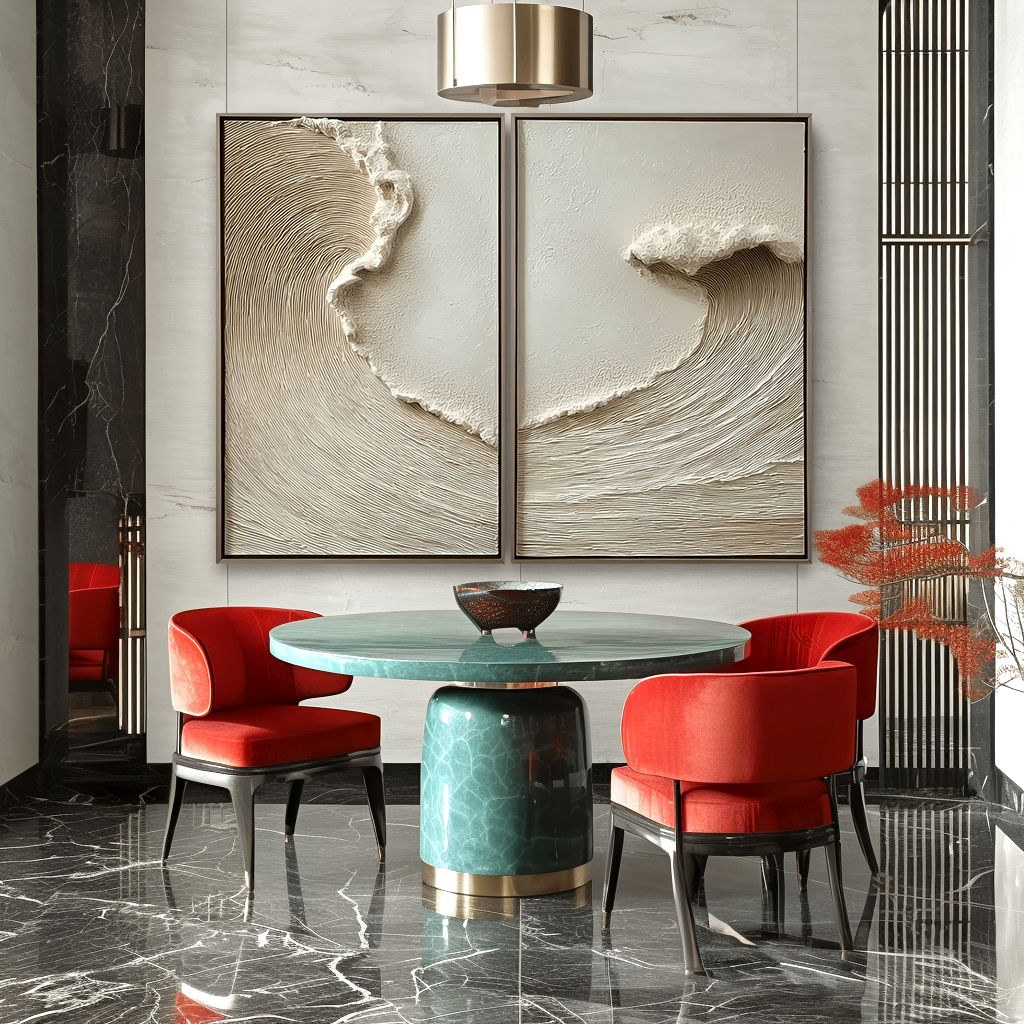 Abstract coast large coastal wall art diptych with textured ocean wave design in neutral tones