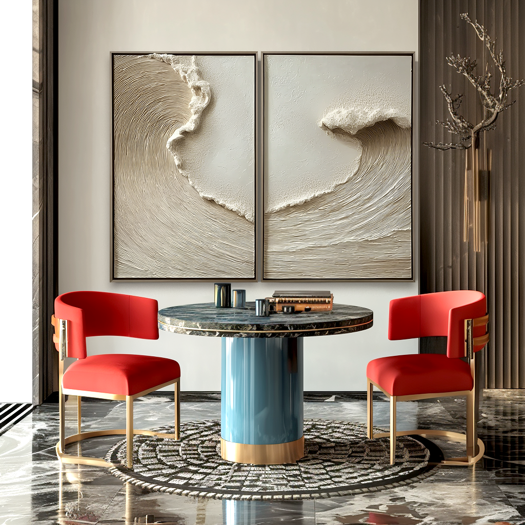 Abstract coast large coastal wall art diptych with textured ocean wave design in neutral tones
