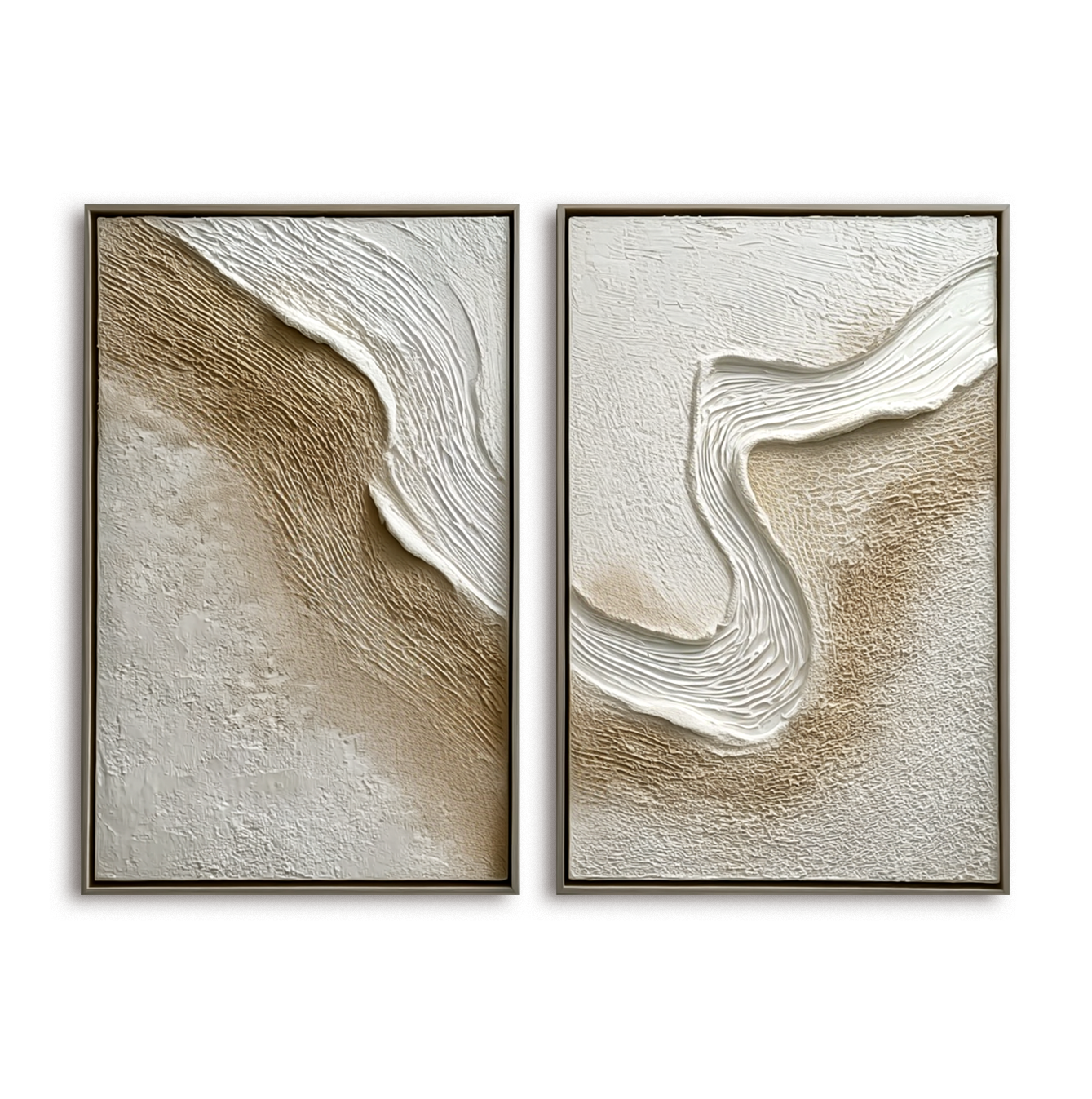 Abstract coast textured wall art canvas diptych with neutral tones and flowing design