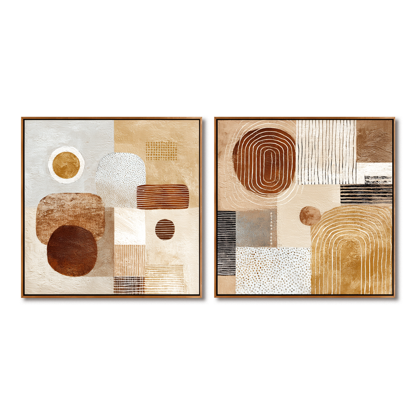 Abstract Scandinavian wall art diptych with geometric shapes and earthy tones