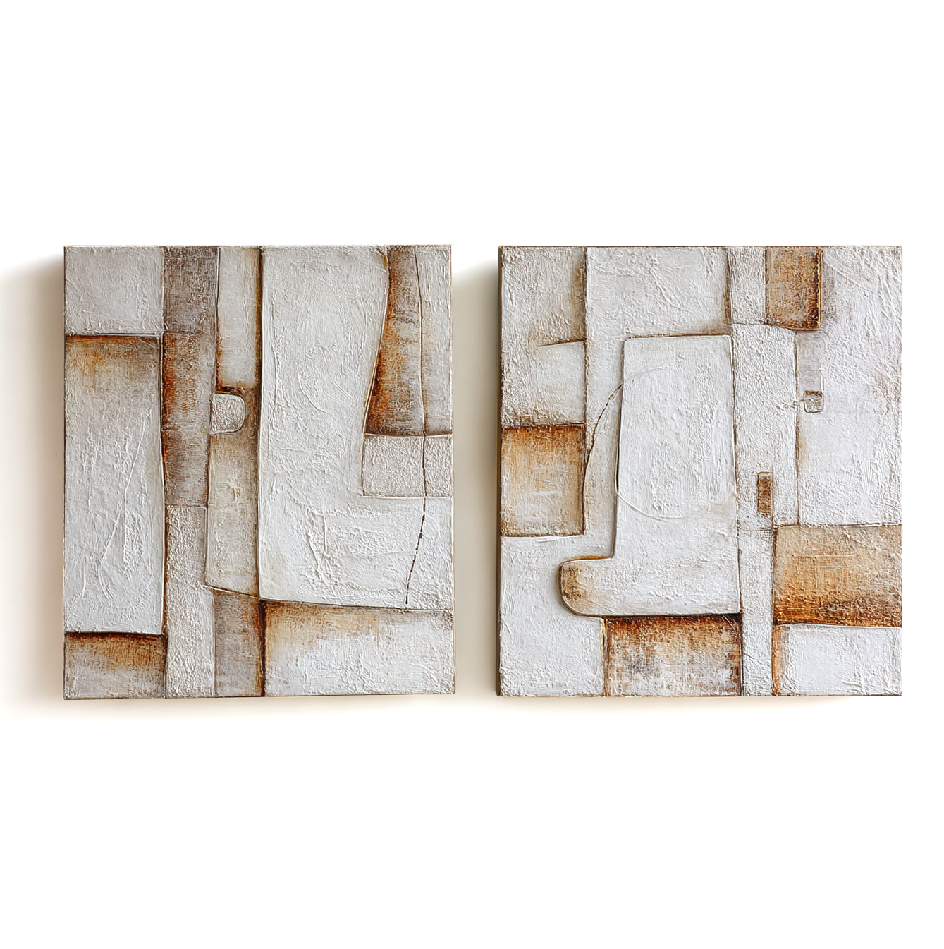 Abstract Fragments of Life contemporary modern abstract art with textured geometric shapes in neutral tones.