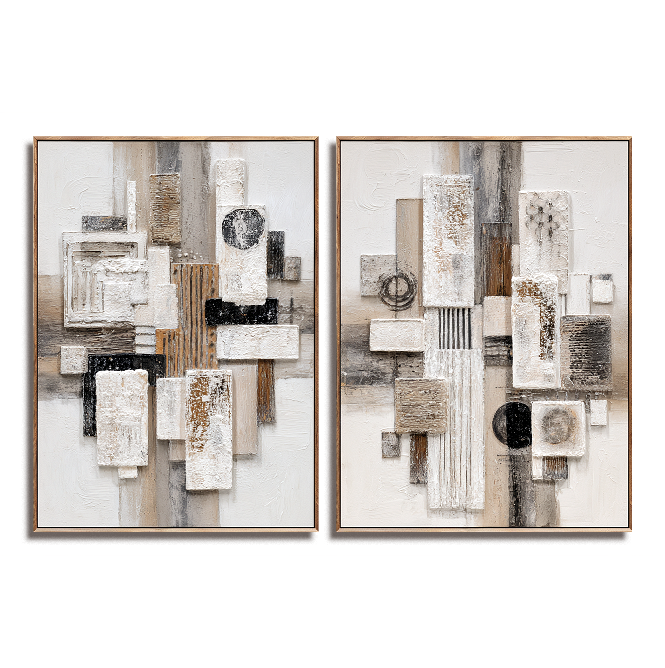 Multiple Lives large wall art set of 2 with geometric shapes and neutral tones.