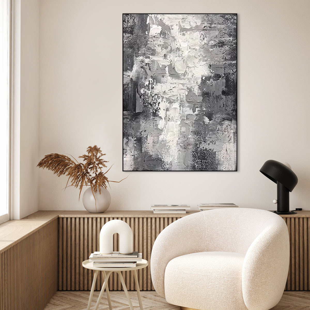 Monochrome Musings – black and white wall art abstract with textured grayscale design