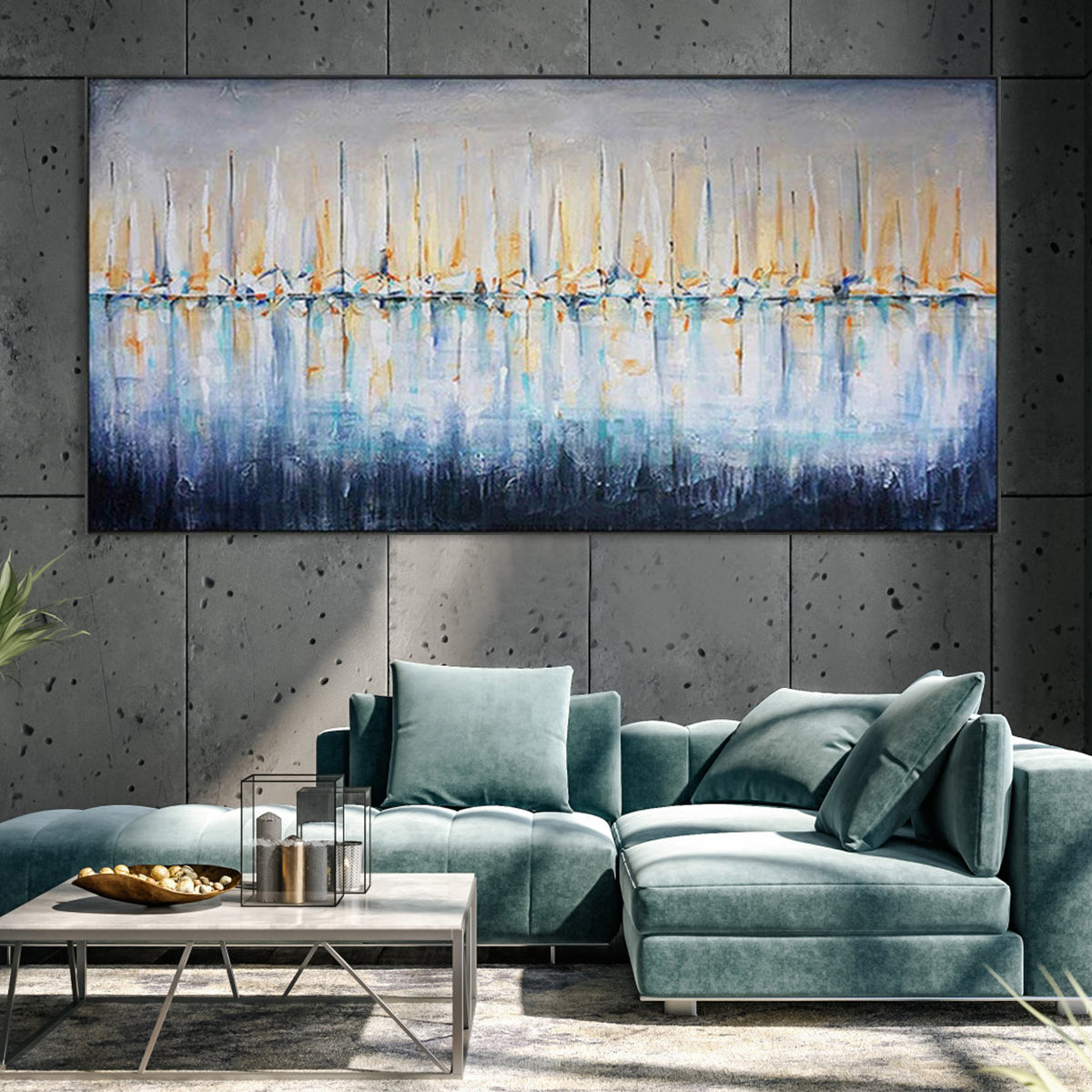 Distant Shores – Abstract Sailboats on Water, Large Textured Canvas Art