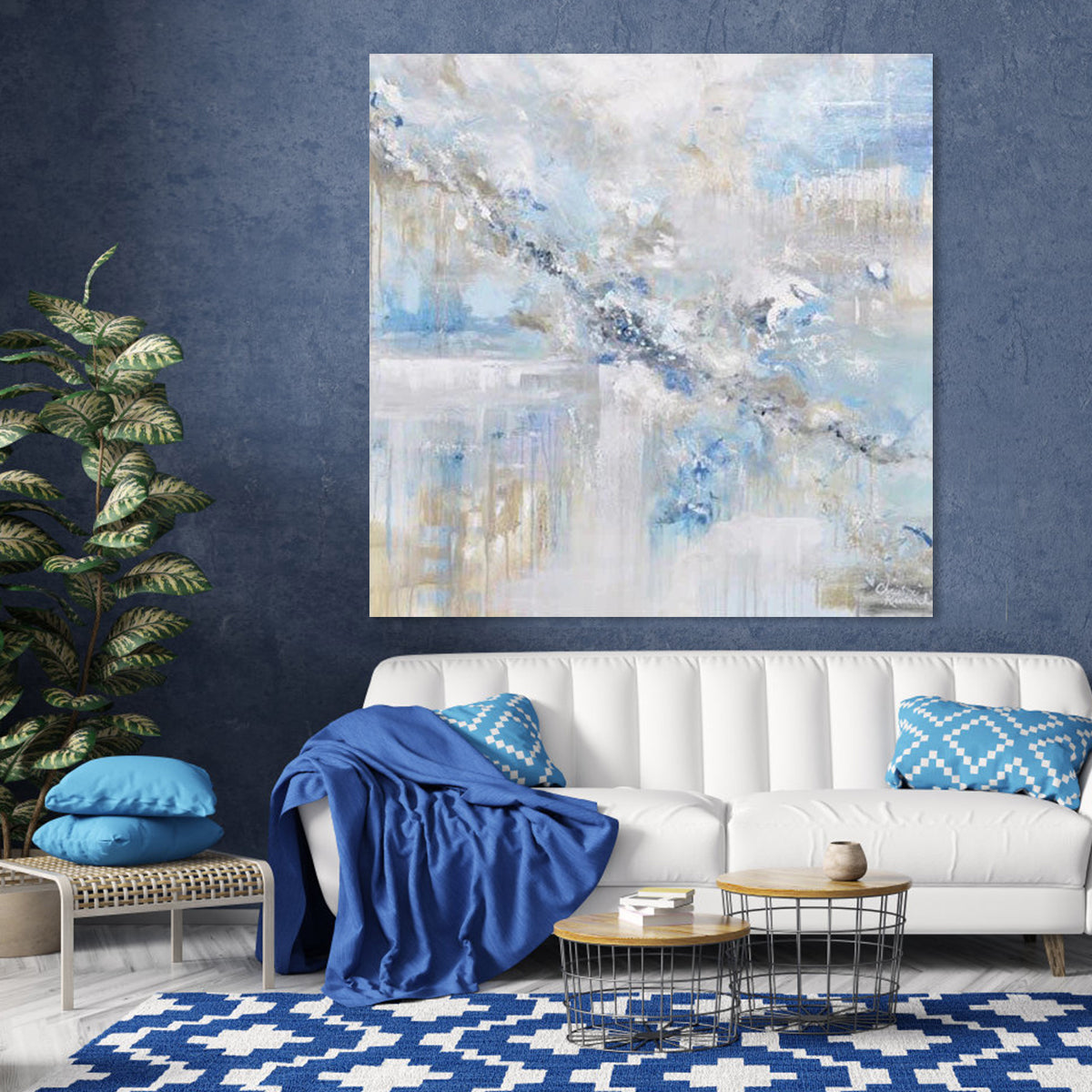 Galaxy – blue wall art abstract with textured brushstrokes and cosmic design