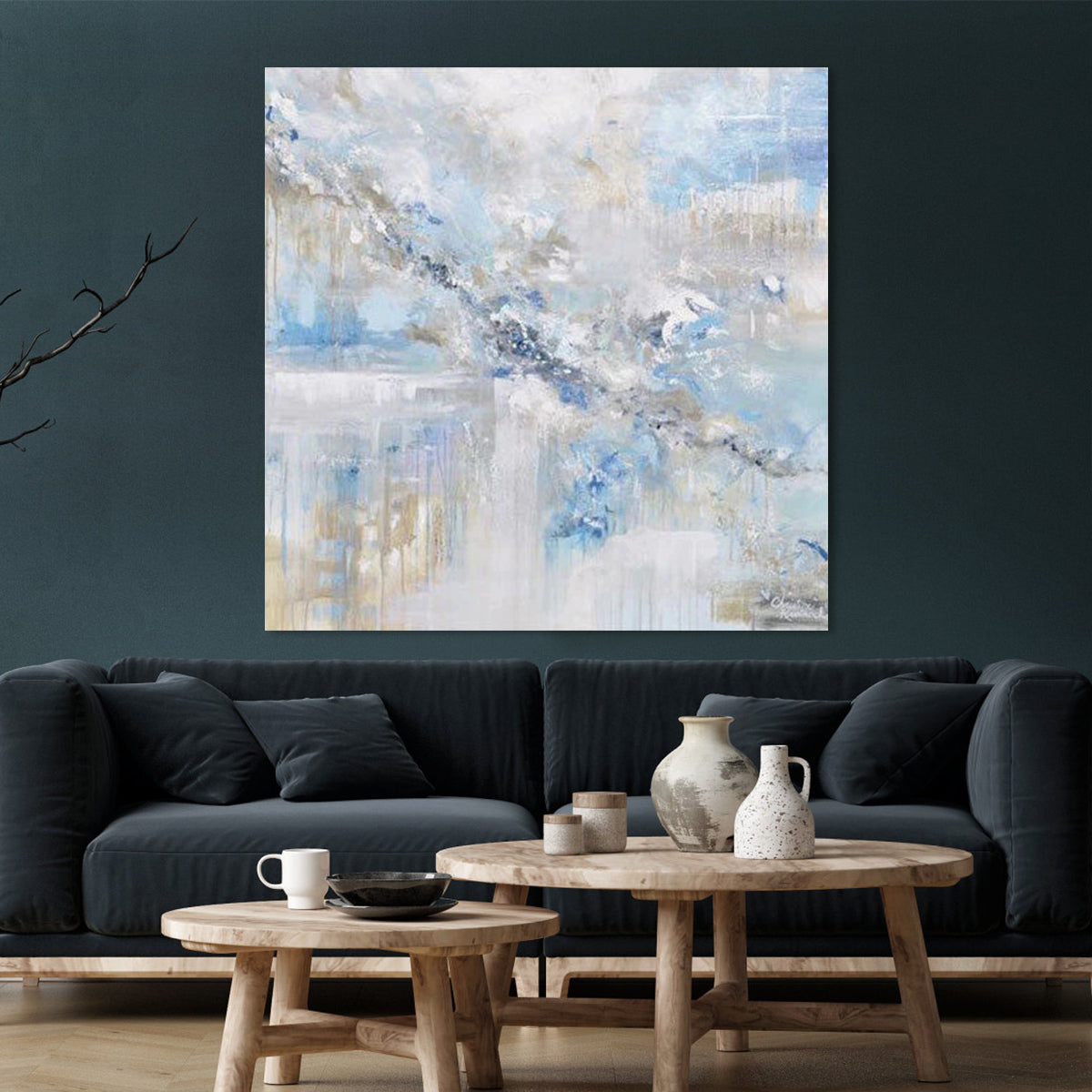 Galaxy – blue wall art abstract with textured brushstrokes and cosmic design