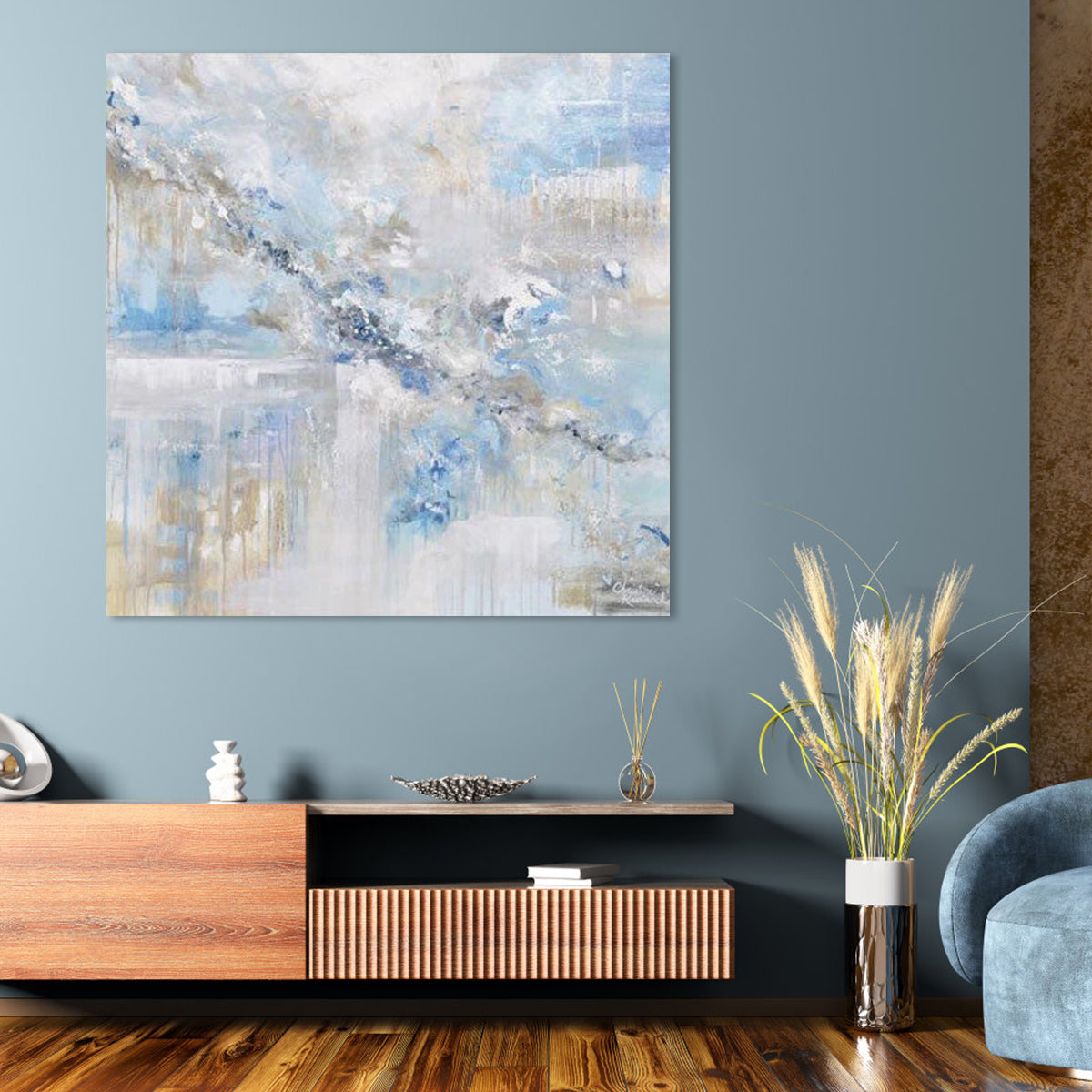 Galaxy – blue wall art abstract with textured brushstrokes and cosmic design
