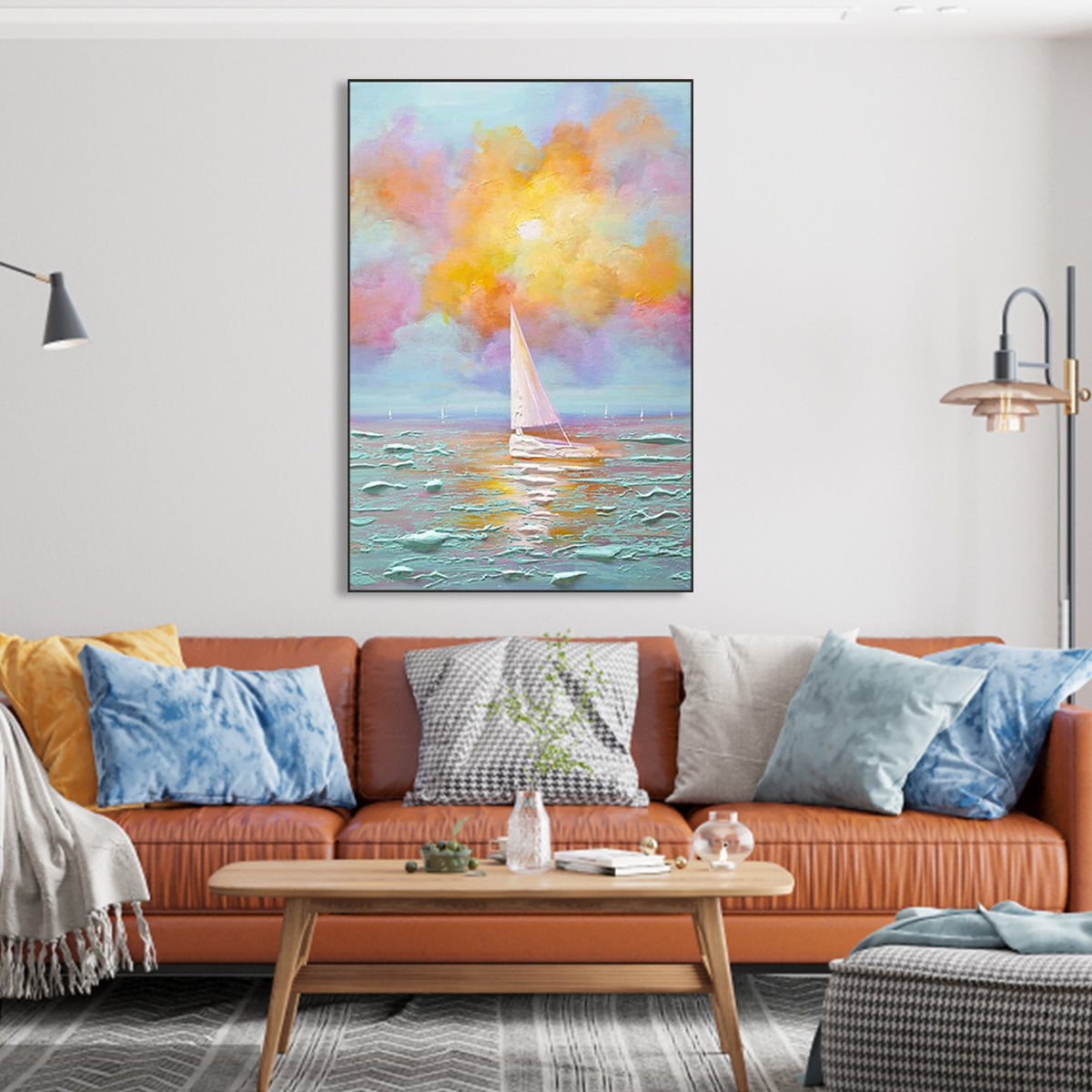 Let Us Set Sail – Sunset Canvas Seascape with Sailboat and Radiant Sky