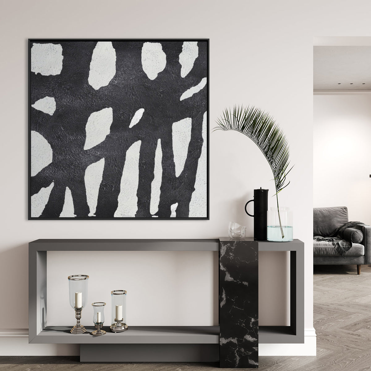 "Mazes minimalist line art in black and white with textured brushstrokes."