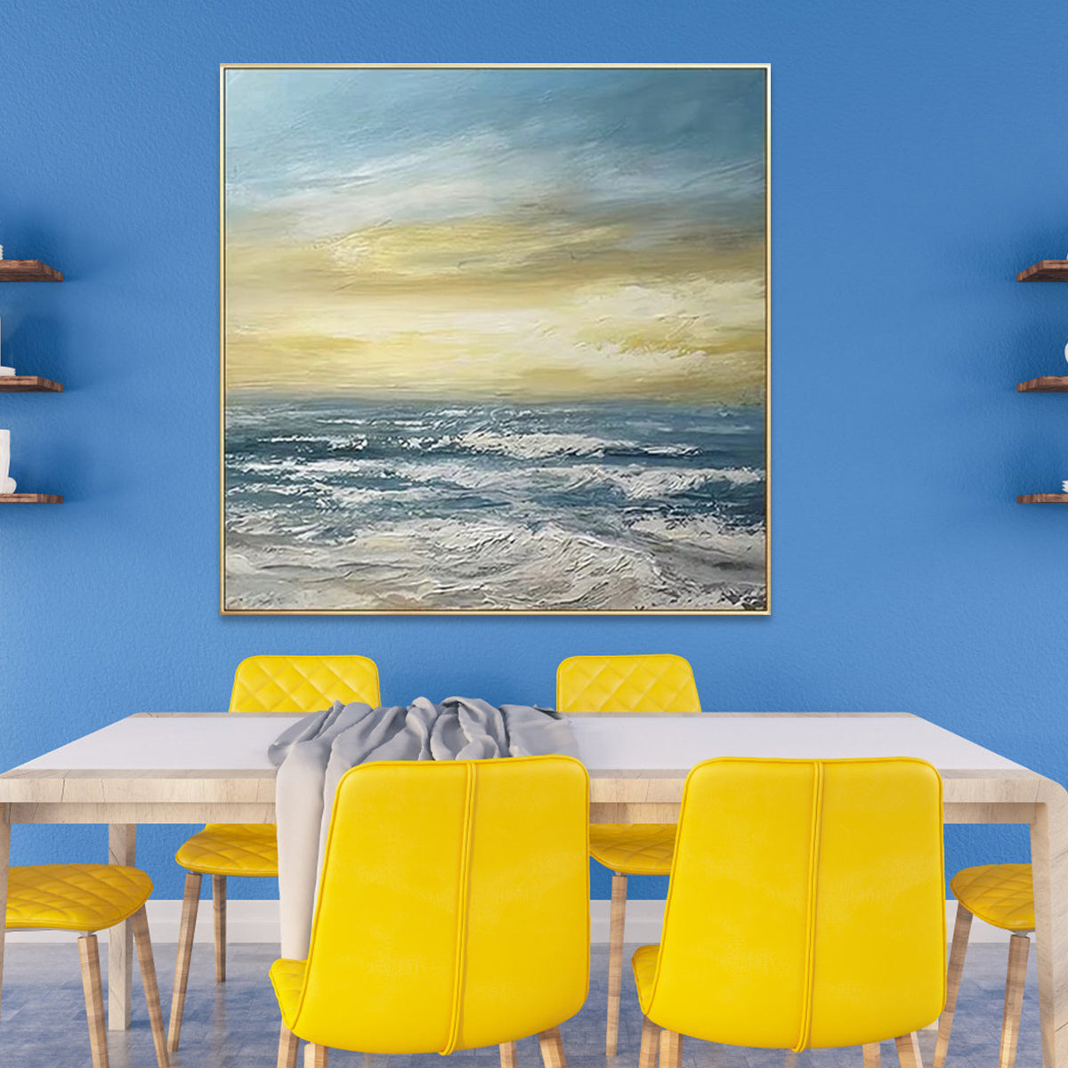 One’s Freedom large abstract wall painting with ocean sunset and waves