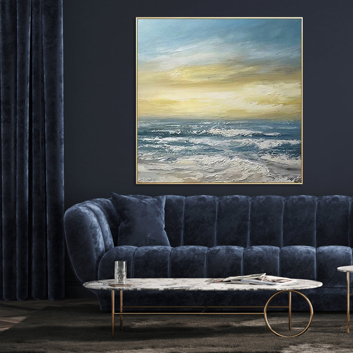 One’s Freedom large abstract wall painting with ocean sunset and waves