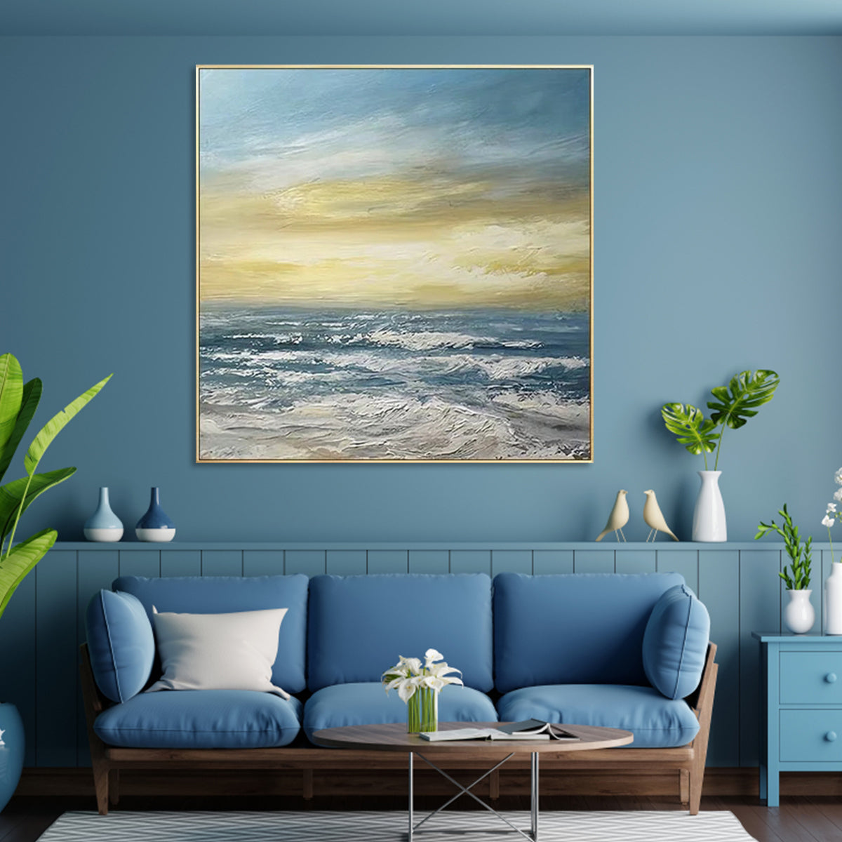 One’s Freedom large abstract wall painting with ocean sunset and waves