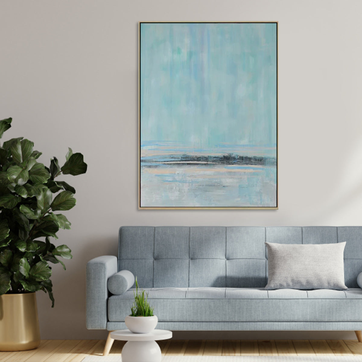 Standing Still modern contemporary wall decor with abstract blue and grey tones