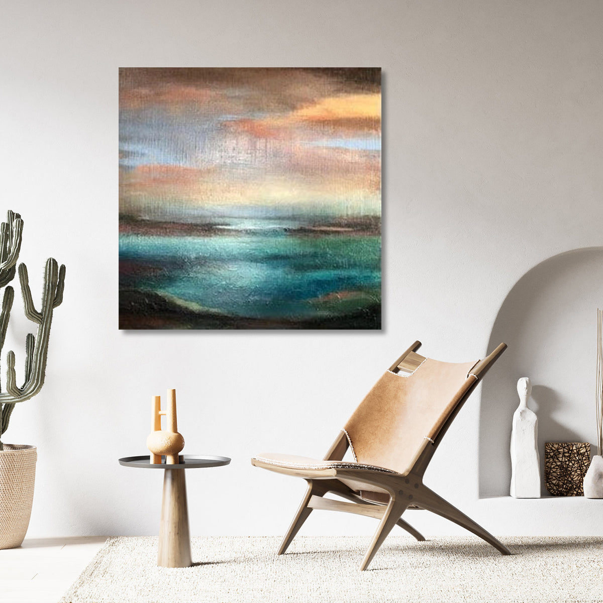 Steps in a Distance abstract landscape painting with textured sunset and ocean view