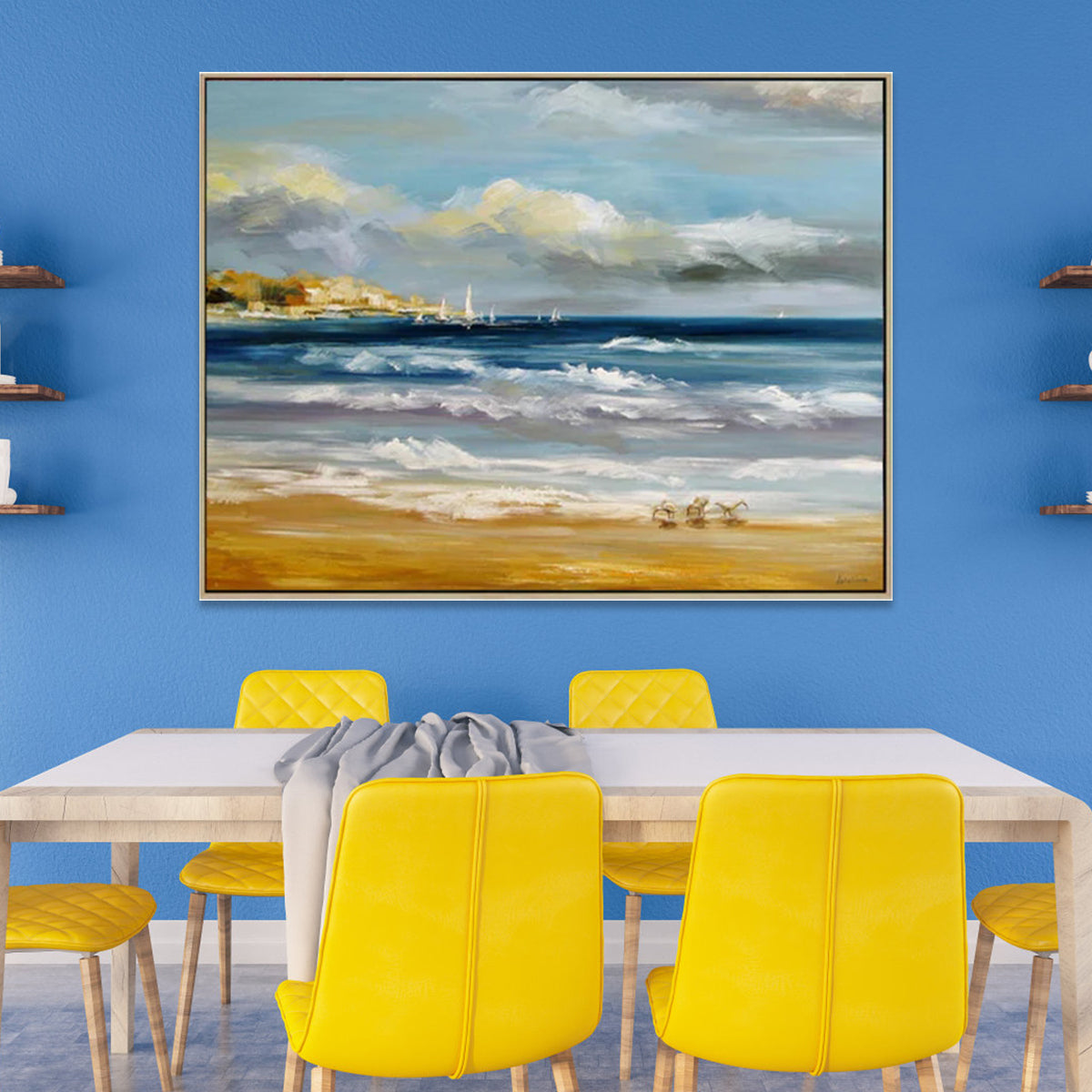 Summer Breeze coastal wall decor with ocean waves, sandy beach, and sailboats