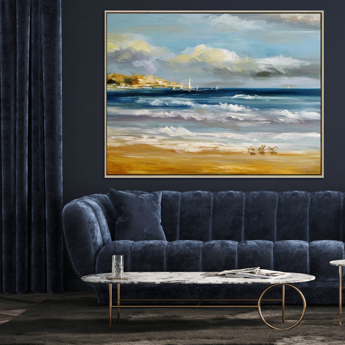 Summer Breeze coastal wall decor with ocean waves, sandy beach, and sailboats
