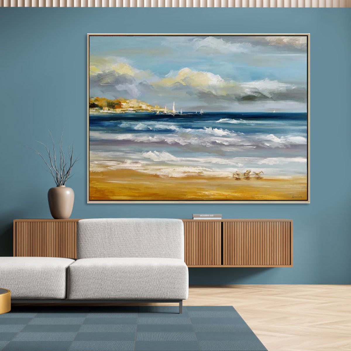 Summer Breeze coastal wall decor with ocean waves, sandy beach, and sailboats