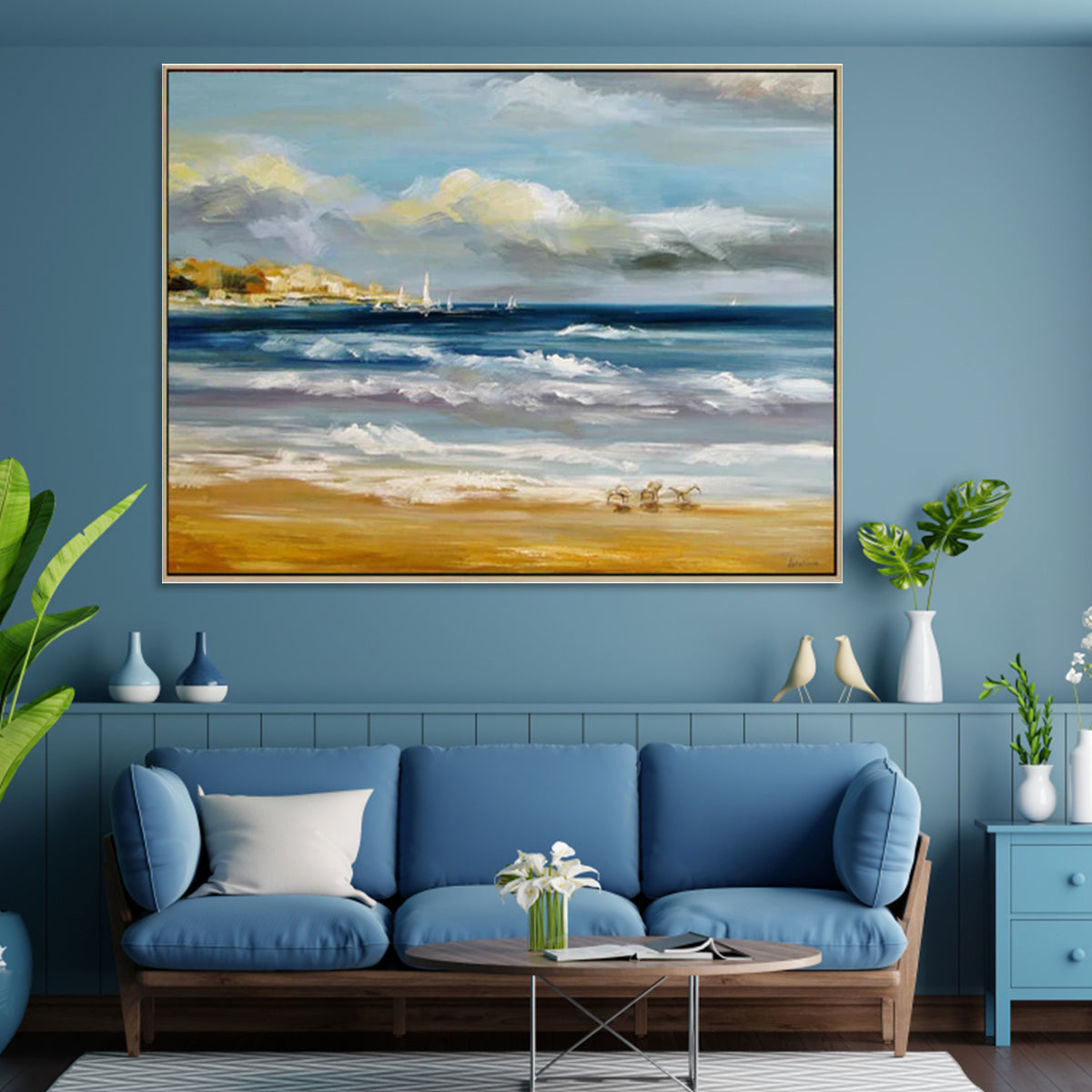 Summer Breeze coastal wall decor with ocean waves, sandy beach, and sailboats