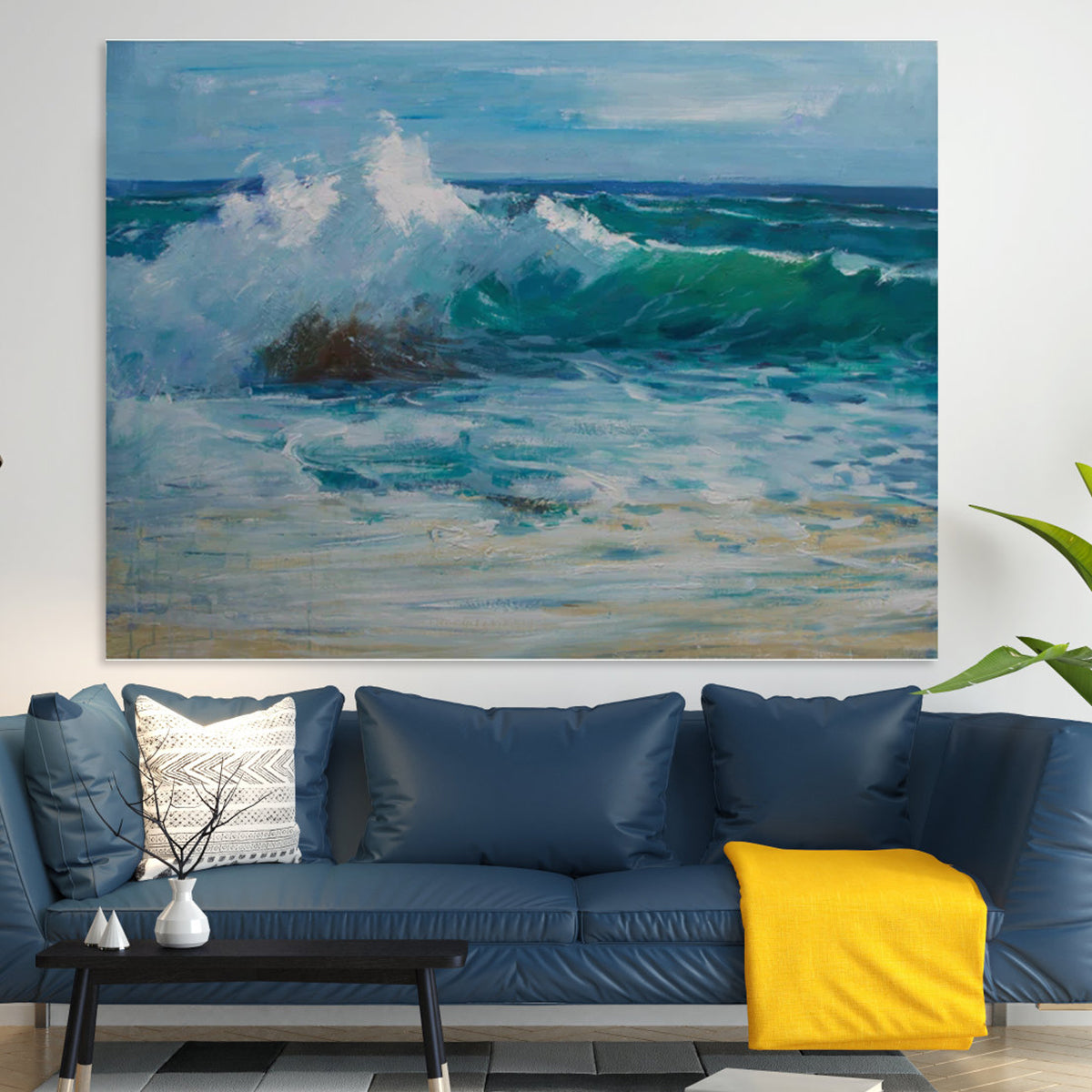 The Depth of Complexity modern art canvas prints with crashing ocean wave painting