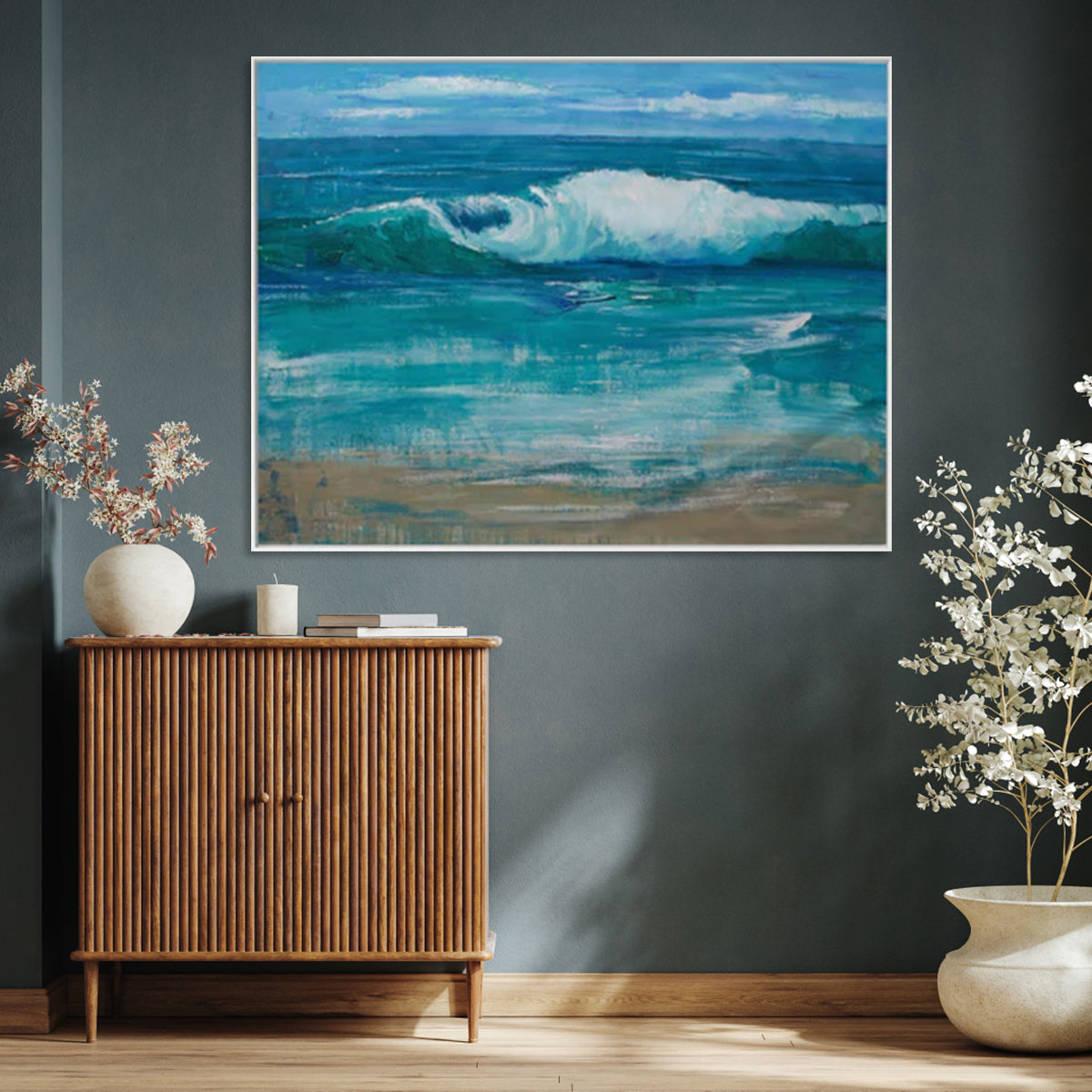 The Enigma of Existence coastal wall decor with abstract ocean wave painting