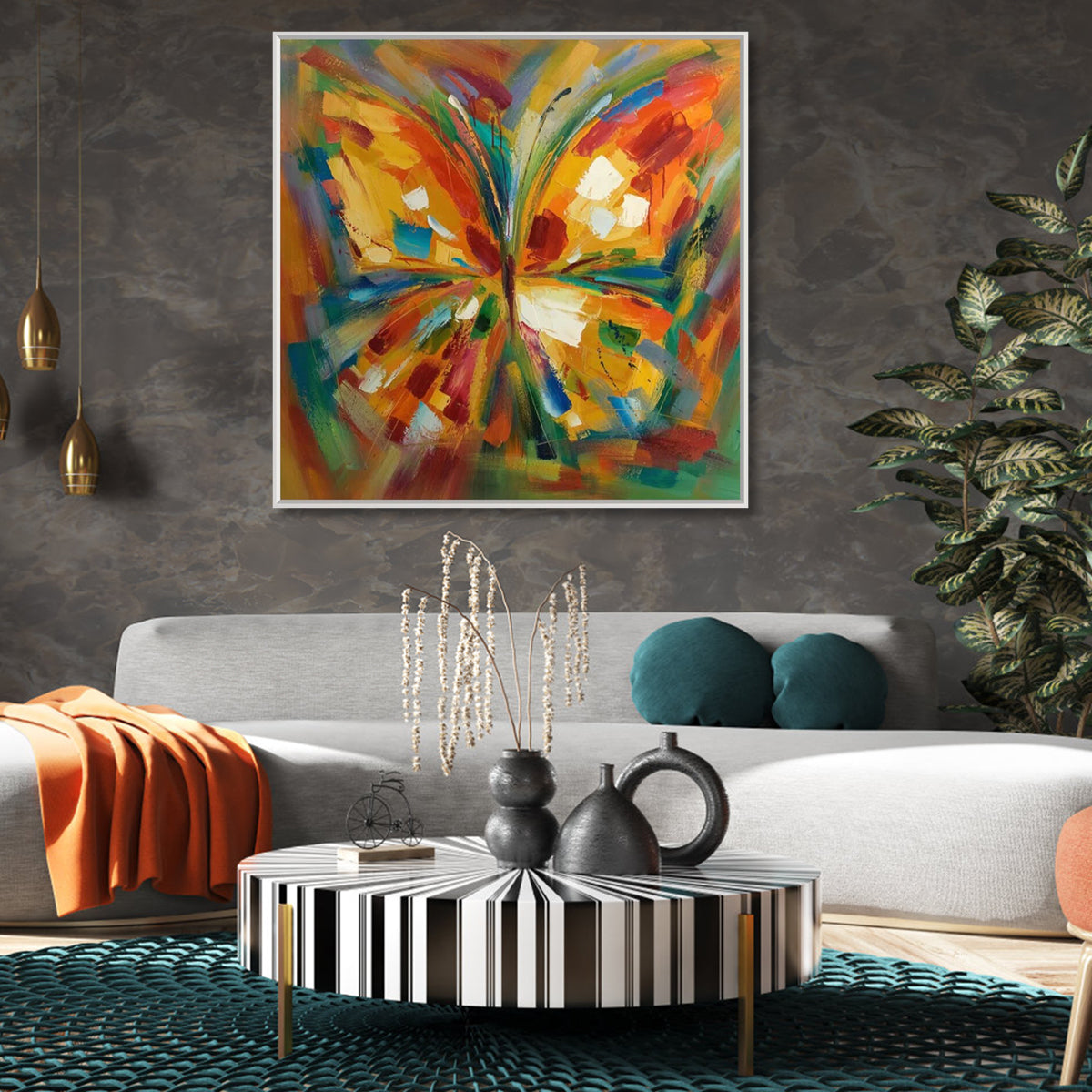 Abstract butterfly painting with vibrant colors