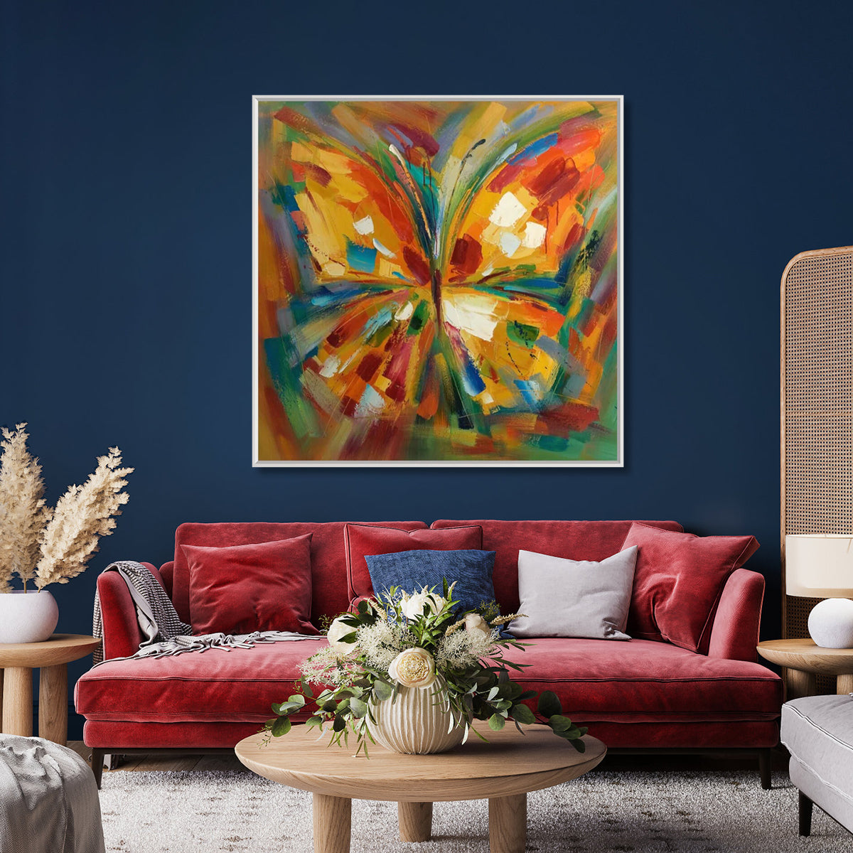 Abstract butterfly painting with vibrant colors