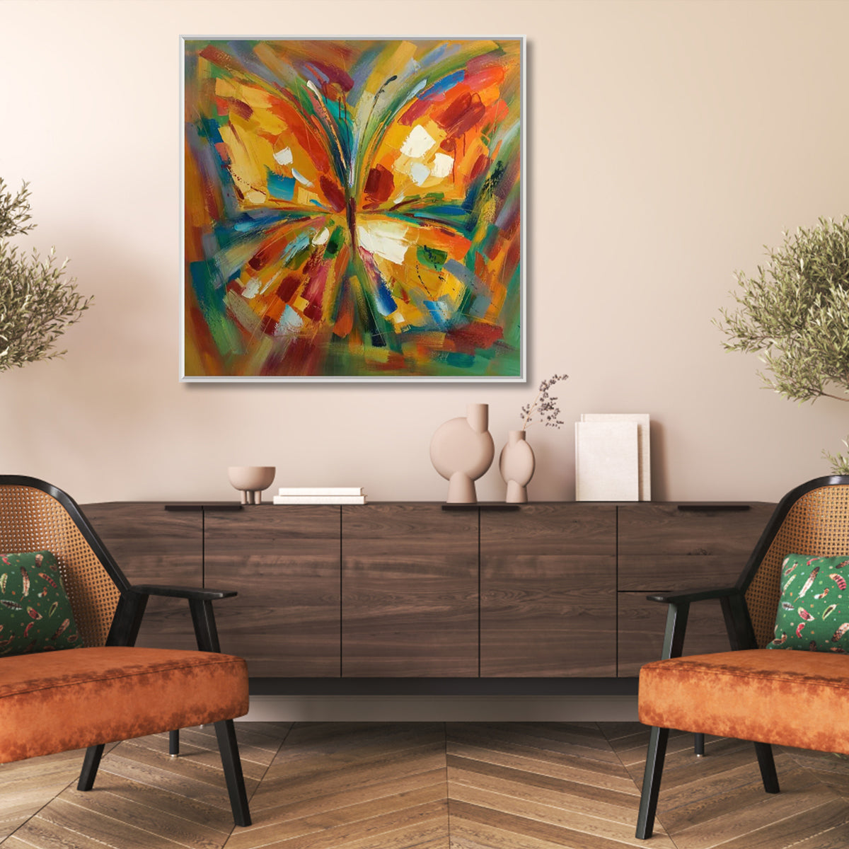 Abstract butterfly painting with vibrant colors