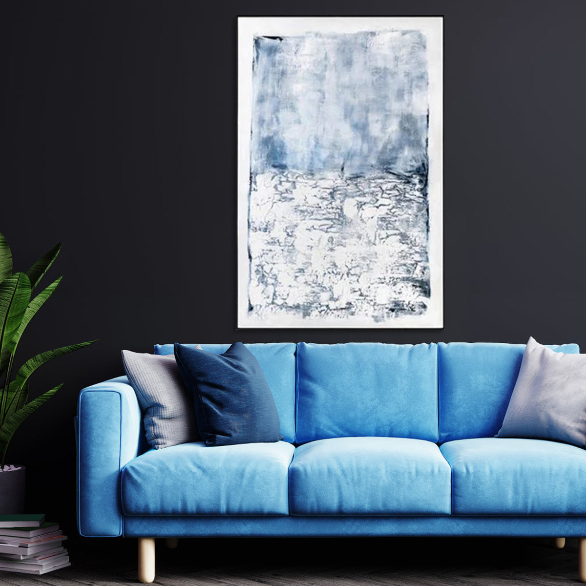 Tread Snow modern abstract wall art in blue and white with textured minimalist design