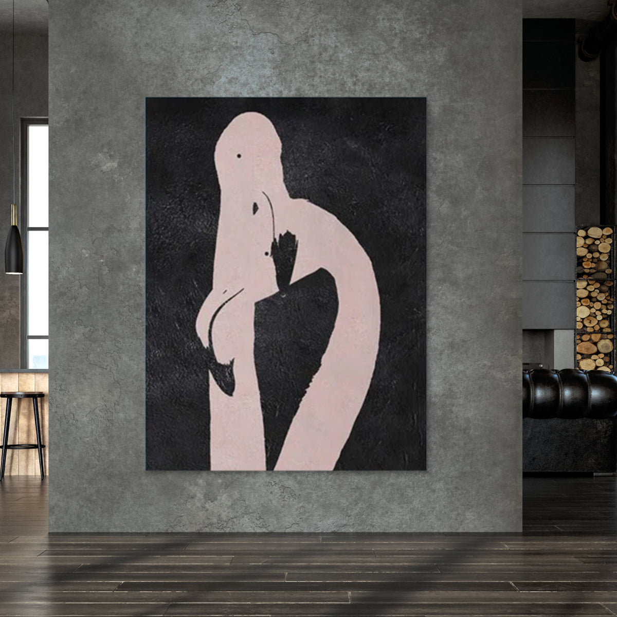 abstract flamingo painting minimalist wall art Ugly Duckling theme