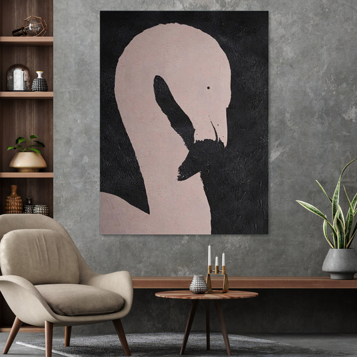 Flamingo abstract painting minimalist wall art Ugly Duckling theme