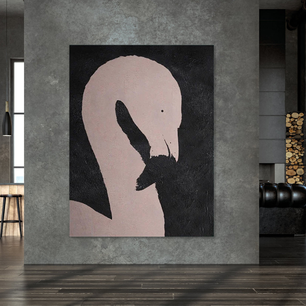 Flamingo abstract painting minimalist wall art Ugly Duckling theme