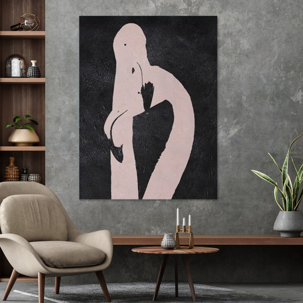 abstract flamingo painting minimalist wall art Ugly Duckling theme