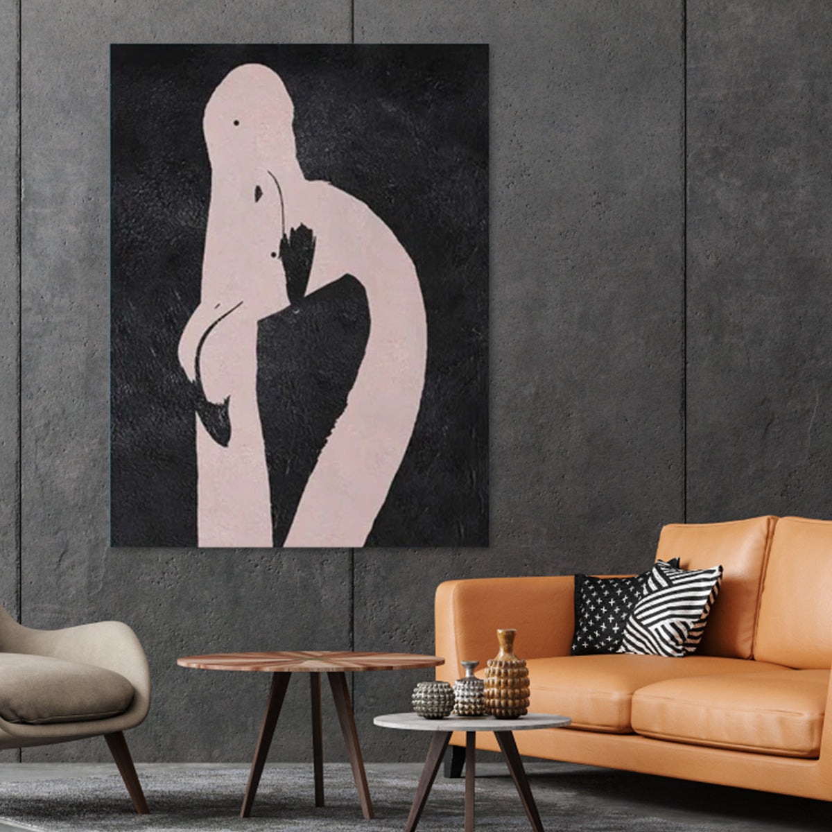 abstract flamingo painting minimalist wall art Ugly Duckling theme