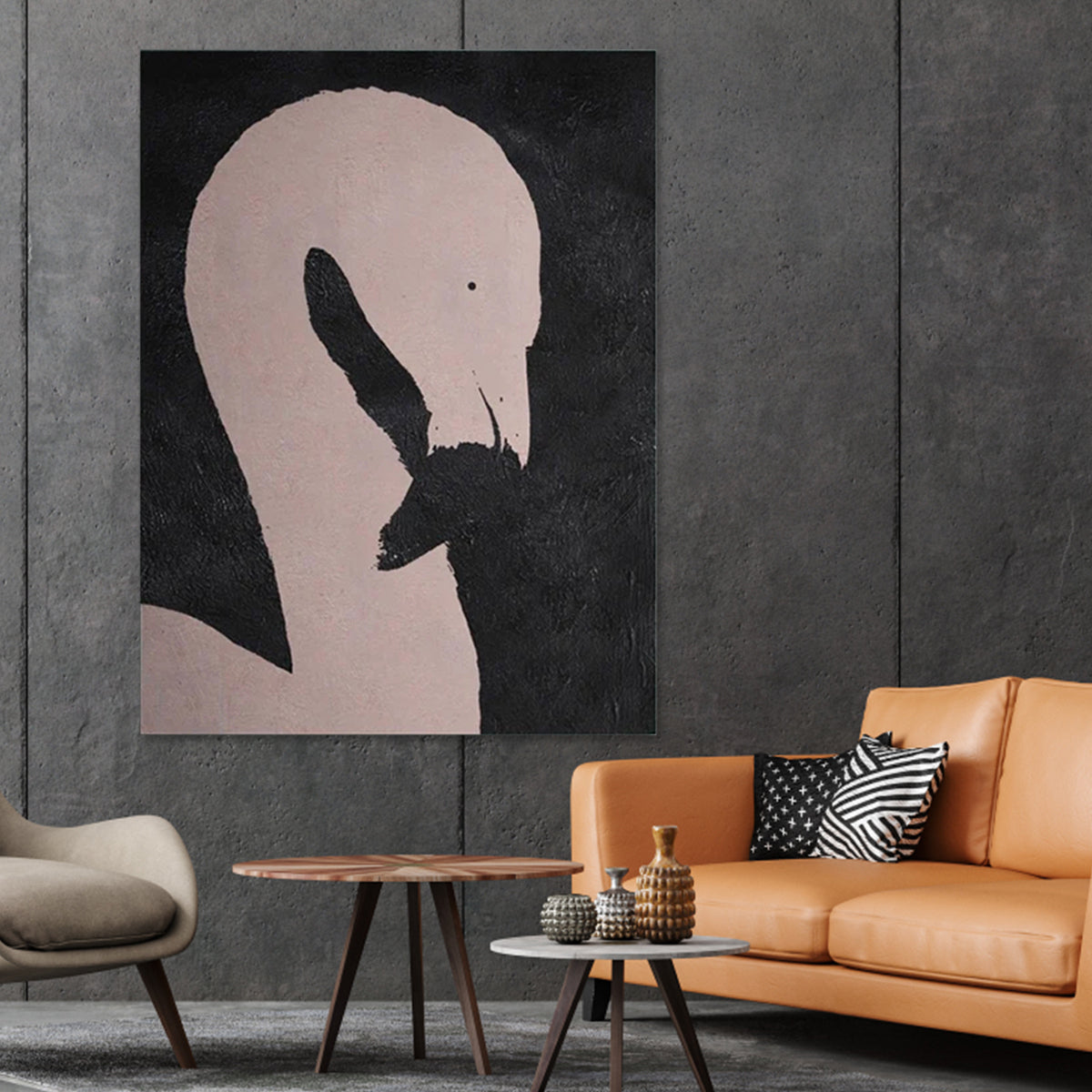 Flamingo abstract painting minimalist wall art Ugly Duckling theme