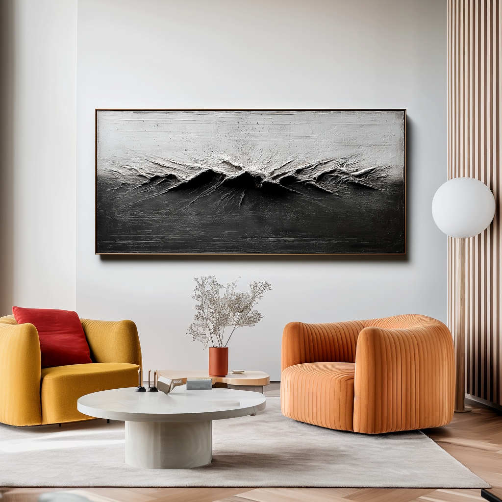 Abstract Ocean Wave Wall Art – Textured Black and White Seascape