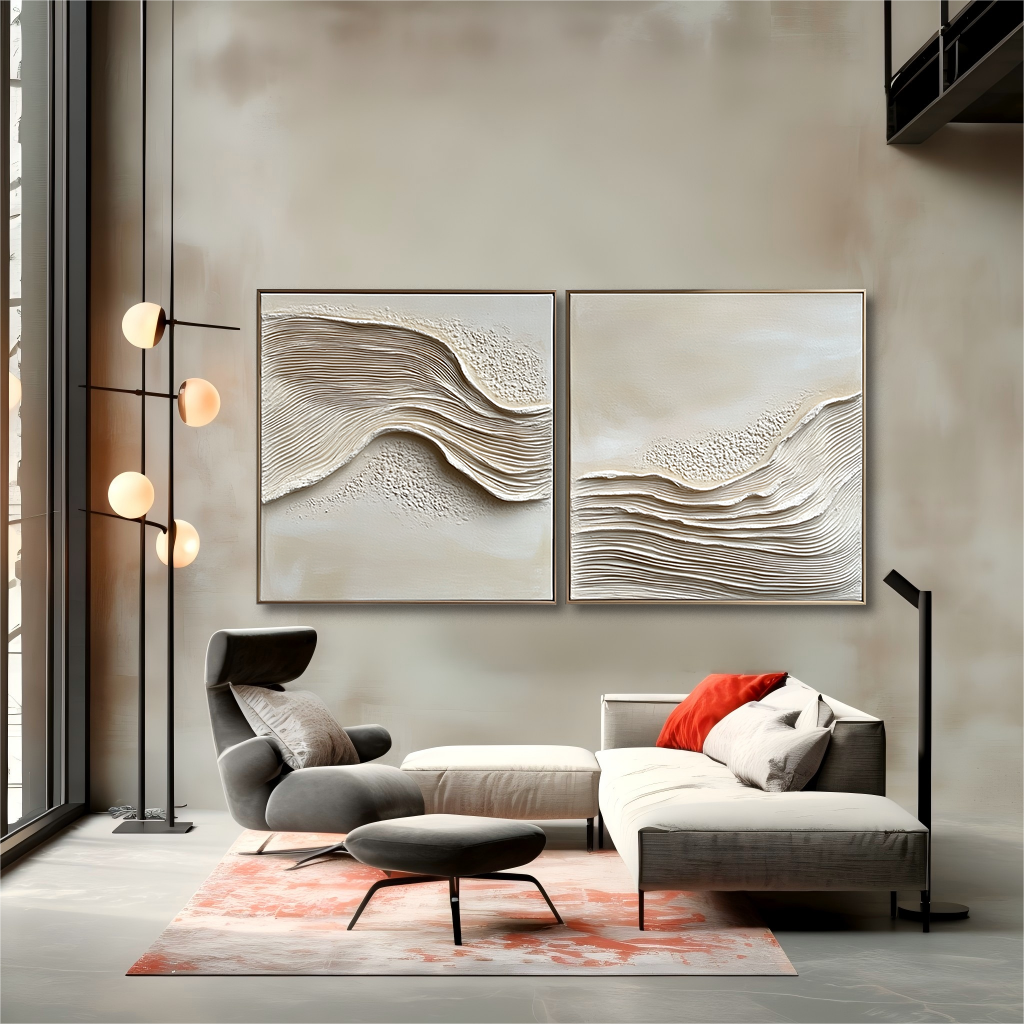 Whispering Sand Waves – Minimalist Textured Diptych Wall Art