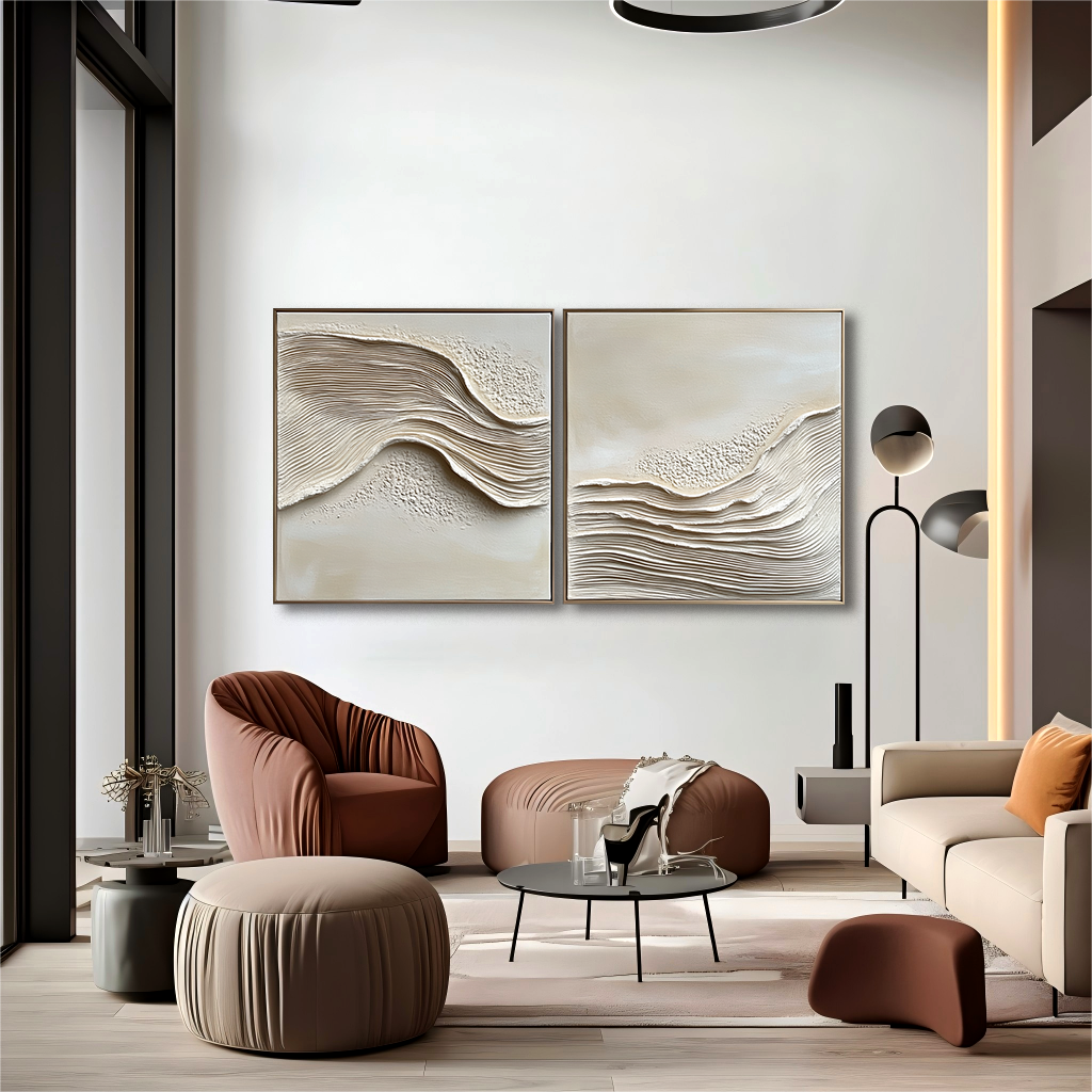 Whispering Sand Waves – Minimalist Textured Diptych Wall Art