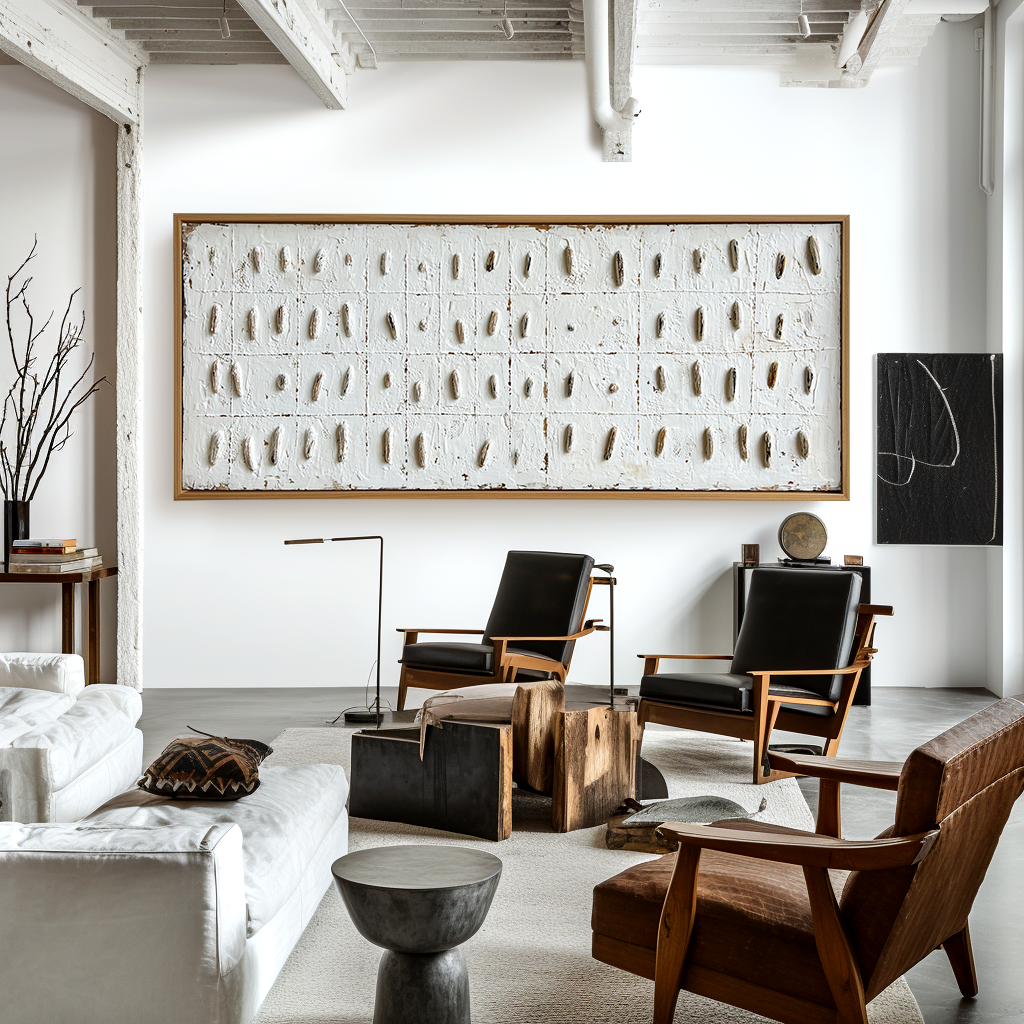 Large Minimalist Textured Abstract Wall Art – Neutral Grid Canvas Modern Sculptural Decor