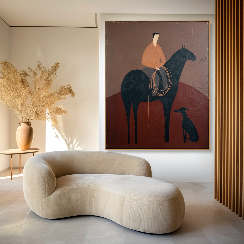 Narrative Figurative Wall Art – Rider, Horse, and Dog
