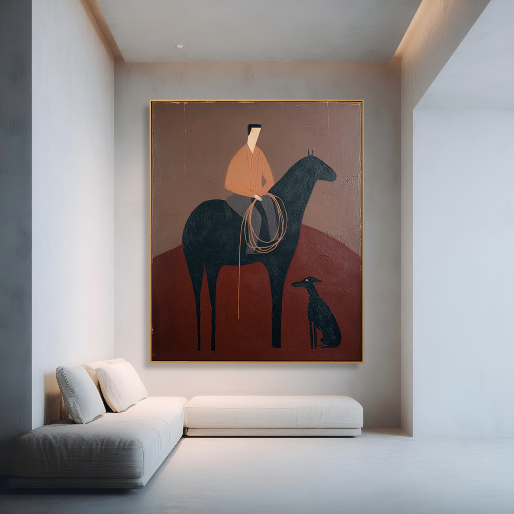 Narrative Figurative Wall Art – Rider, Horse, and Dog