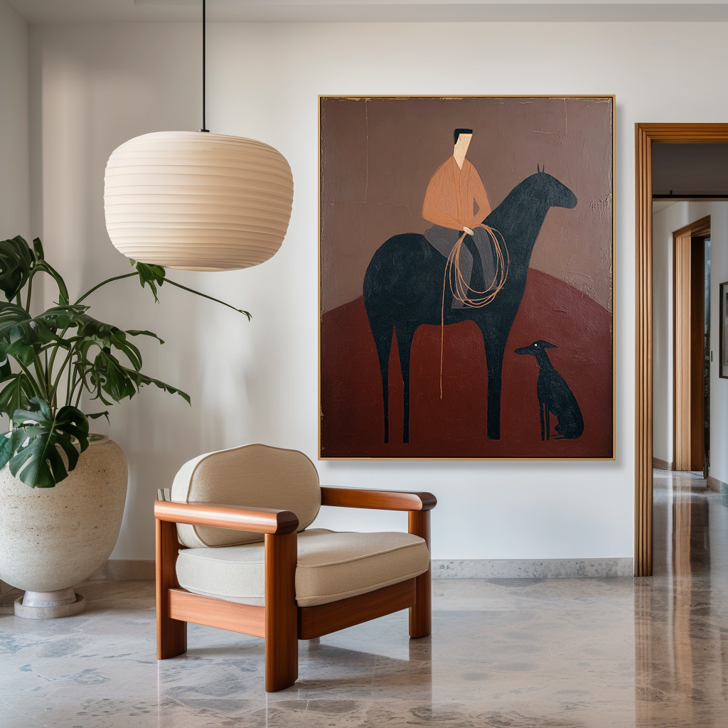 Narrative Figurative Wall Art – Rider, Horse, and Dog