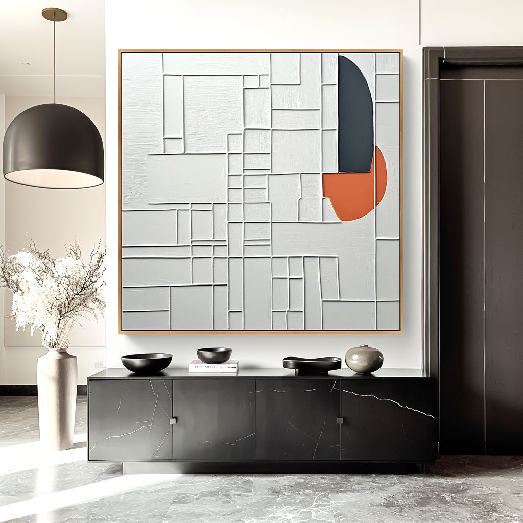 Minimalist Geometric Textured Wall Art with Architectural Balance