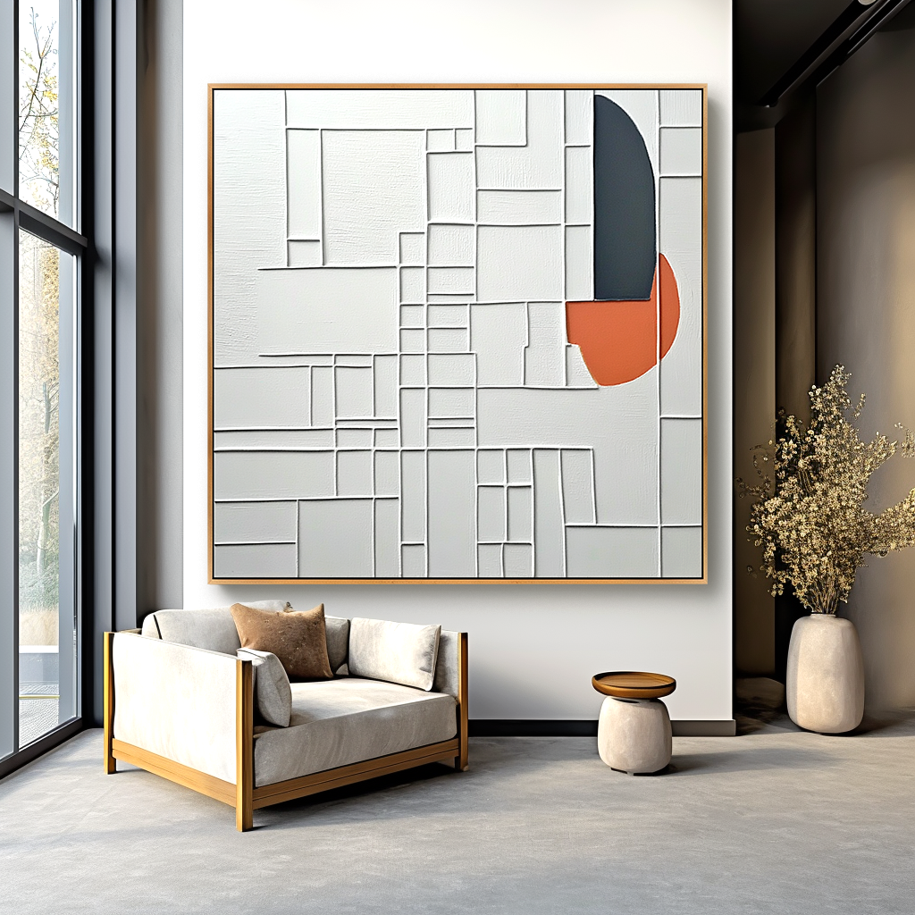 Minimalist Geometric Textured Wall Art with Architectural Balance