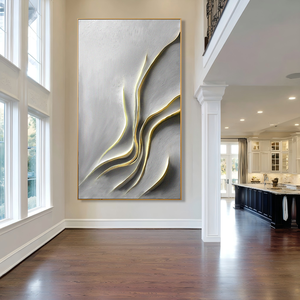 Flowing Minimalist Textured Wall Art with Soft Gold Accents