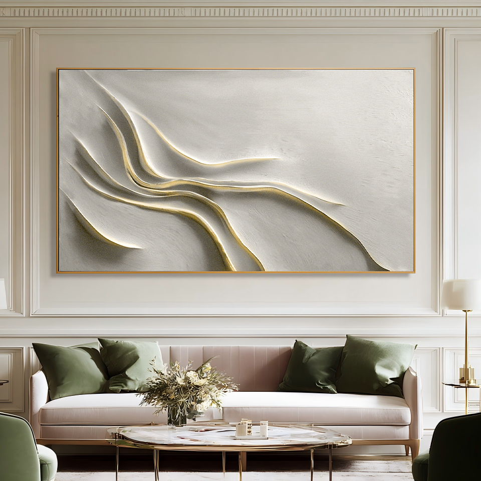 Flowing Minimalist Textured Wall Art with Soft Gold Accents