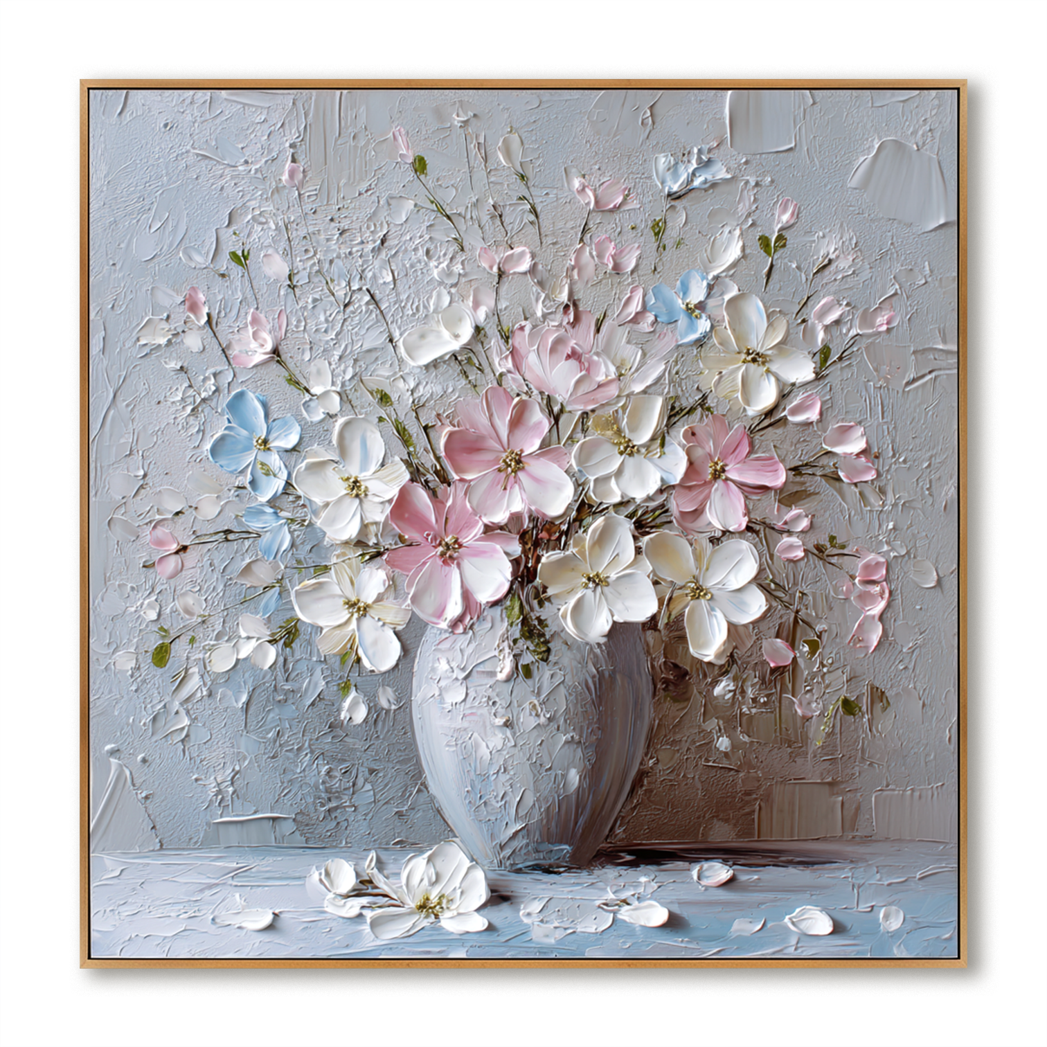 Large Hand-Painted Textured Floral Oil Painting, Flower Vase Canvas Art, 3D Flower Wall Art, Modern Botanical Wall Decor